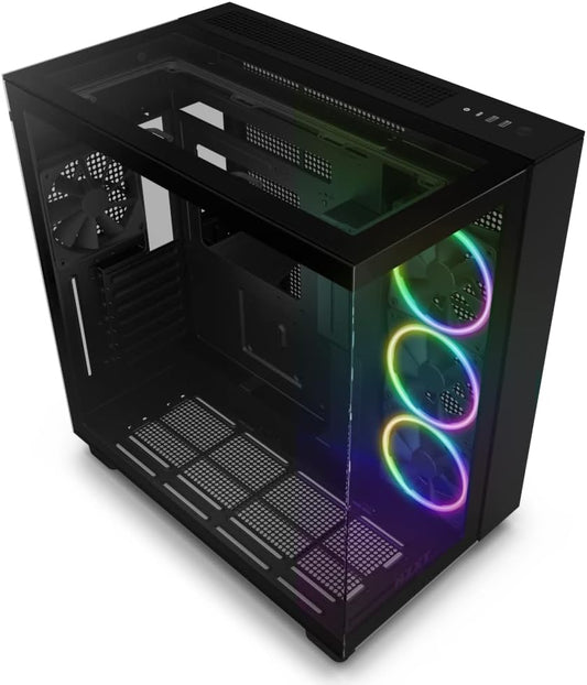 NZXT H9 Elite Dual-Chamber ATX Mid-Tower PC Gaming Case – Includes 3 x 120mm F120 RGB Duo Fans with Controller– Glass Front, Top & Side Panels 360mm Radiator Support Cable Management Black