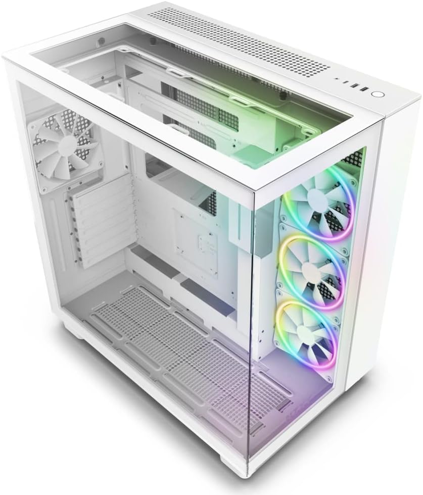 NZXT H9 Elite Dual-Chamber ATX Mid-Tower PC Gaming Case – Includes 3 x 120mm F120 RGB Duo Fans with Controller– Glass Front, Top & Side Panels 360mm Radiator Support Cable Management White