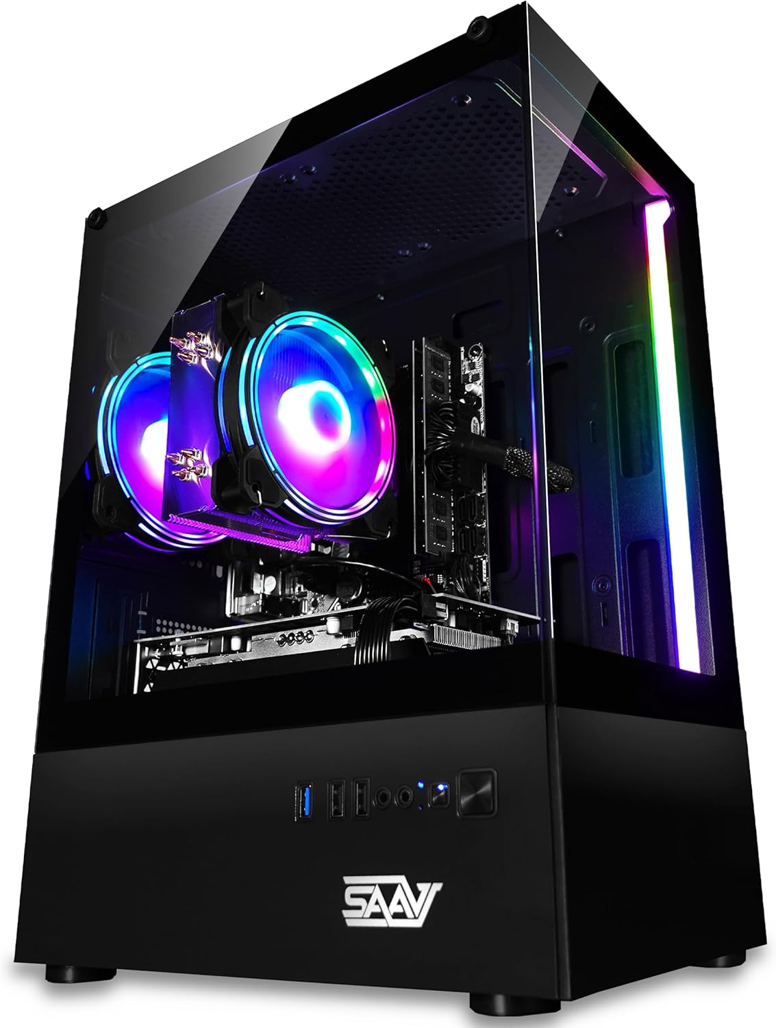 SAAV X1 Prebuilt Gaming PC Desktop with Intel i5 3.4GHz, 16GB RAM, GEFORCE GTX 750 GDDR5 GPU, 512GB NVME, WiFi 6, Bluetooth, Win 10, Mouse Keyboard, PC Gaming Computer Desktop, 1-Year Warranty