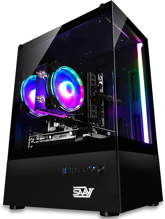SAAV X1 Prebuilt Gaming PC Desktop with Intel i5 3.4GHz, 16GB RAM, GEFORCE GTX 750 GDDR5 GPU, 512GB NVME, WiFi 6, Bluetooth, Win 10, Mouse Keyboard, PC Gaming Computer Desktop, 1-Year Warranty