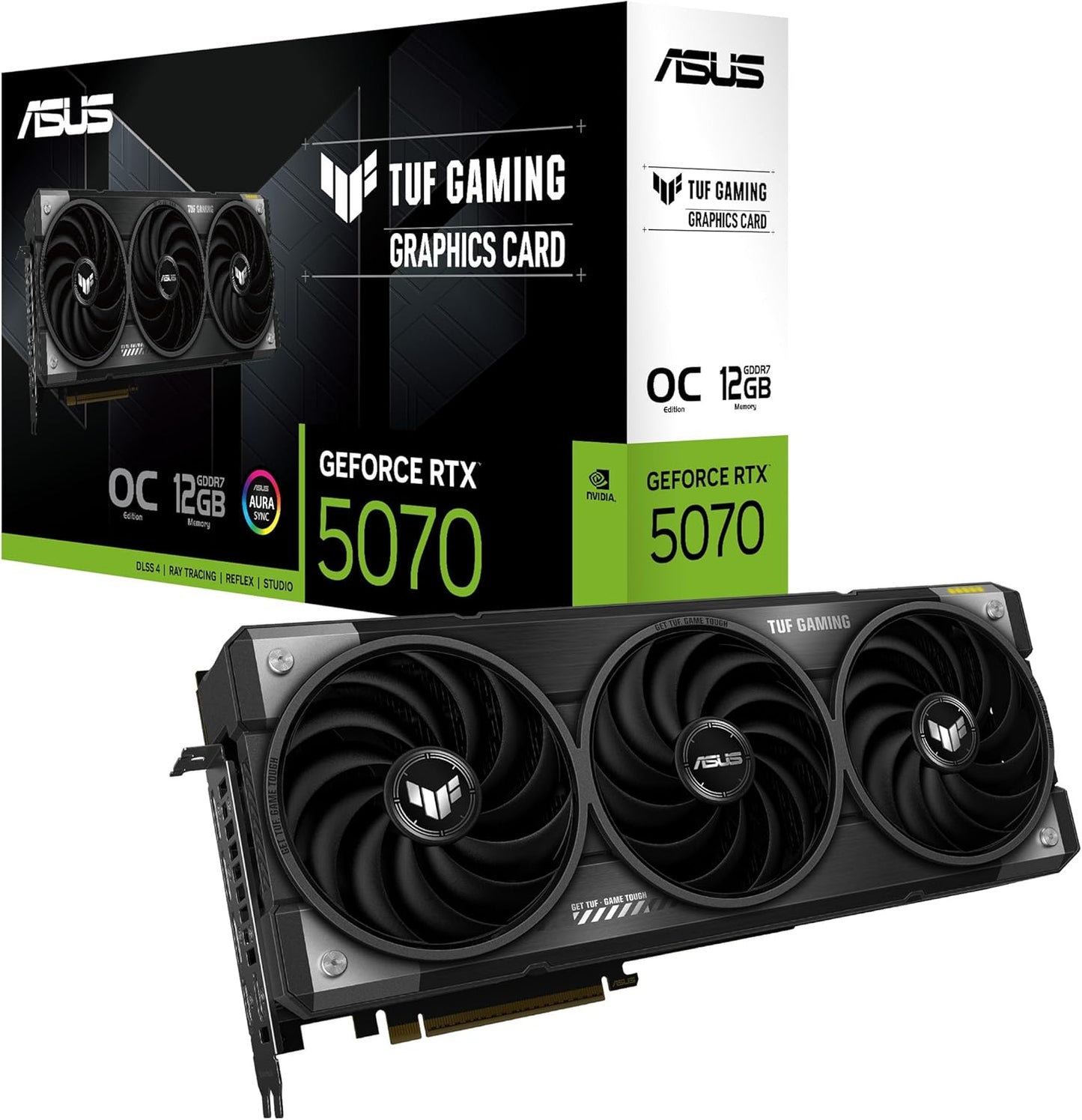 ASUS TUF Gaming GeForce RTX ™ 5070 12GB GDDR7 OC Edition Gaming Graphics Card (PCIe® 5.0, HDMI®/DP 2.1, 3.125-slot, Military-Grade Components, Protective PCB Coating, axial-tech Fans)